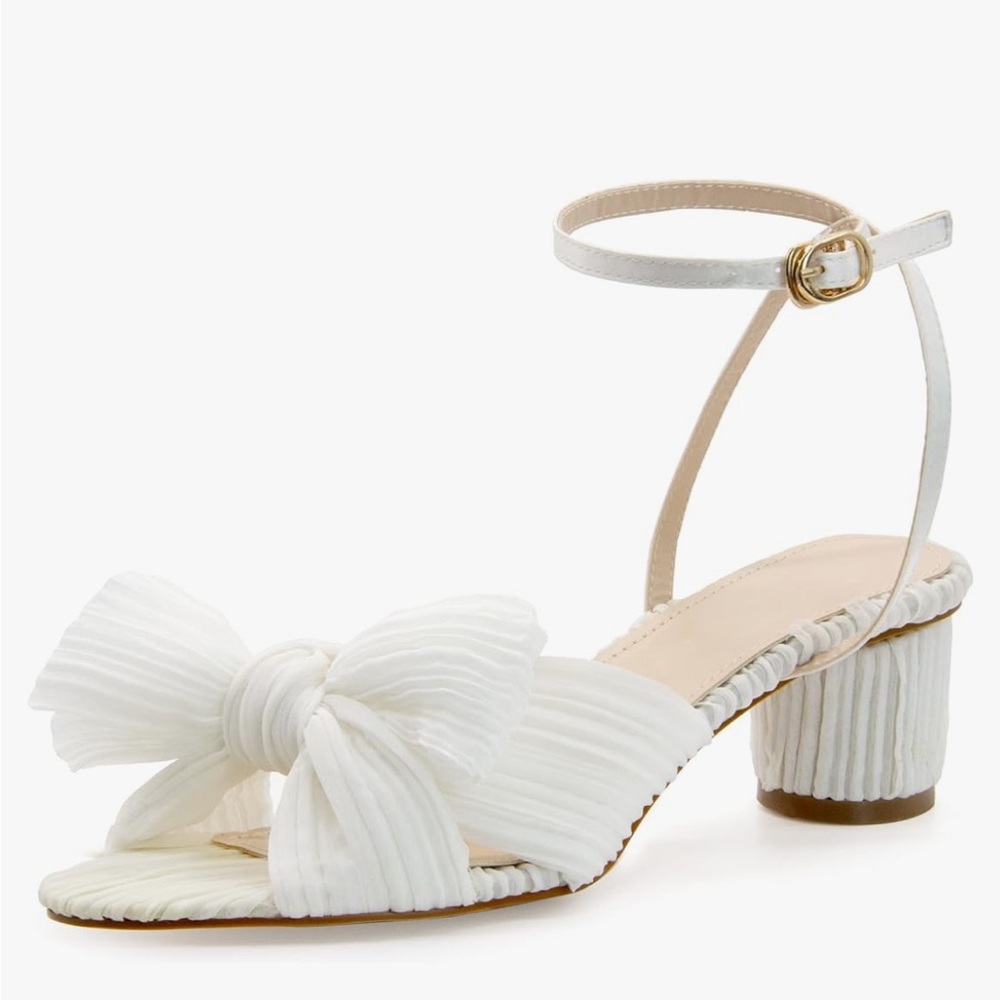 White Sandals with Bow and Ankle Strap